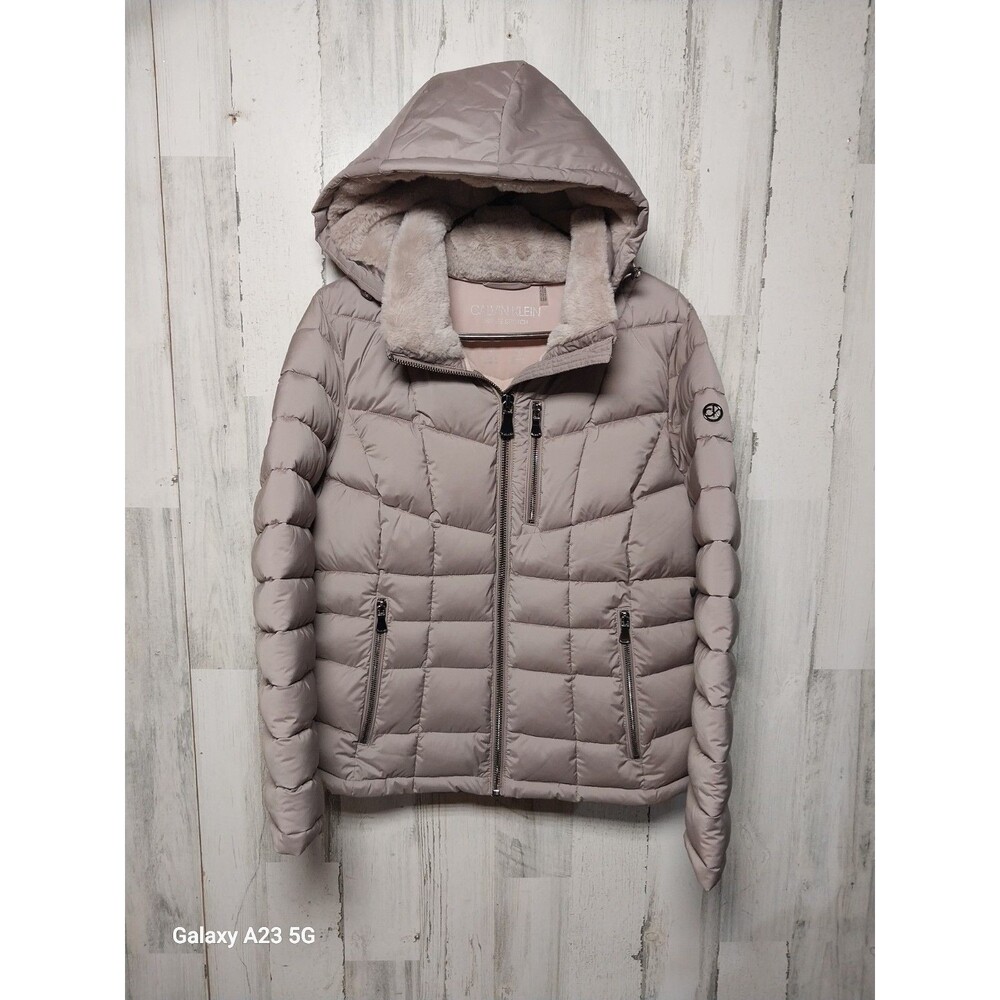 Calvin Klein Women's Petite Large Lavender Puffer Jacket With Removable Hood